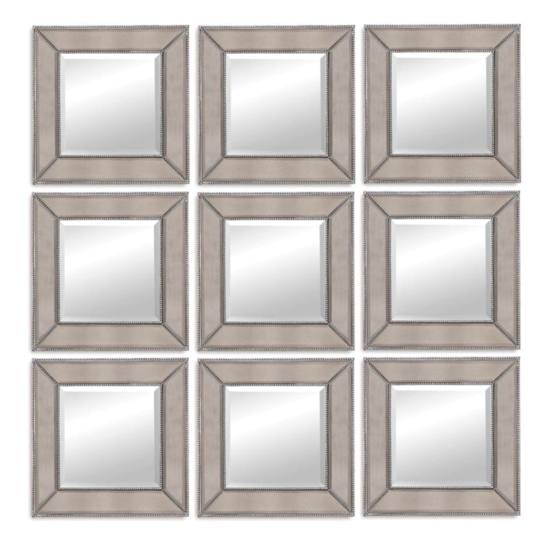 Beaded Wood Wall Mirror in Silver Leaf