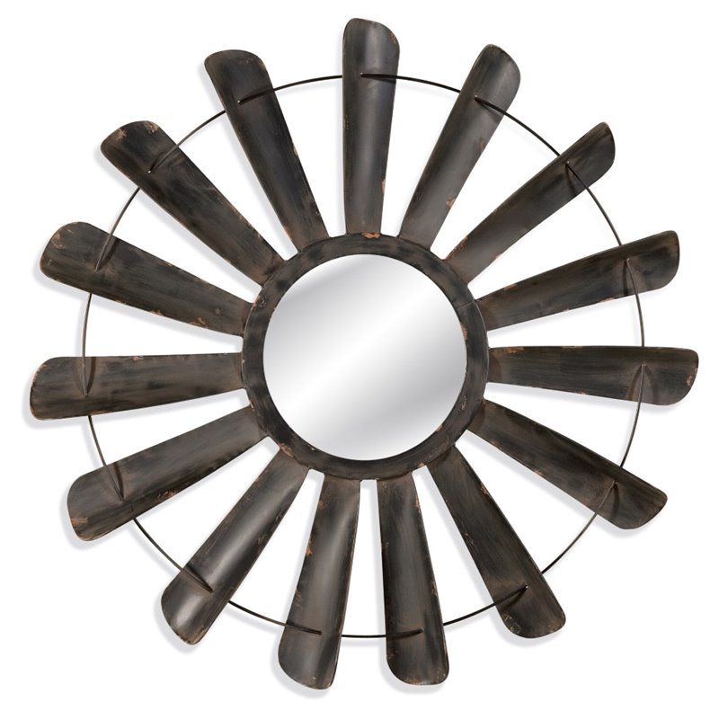 Bassett Mirror Brown Nolan Wood Wall Mirror in Antique Iron