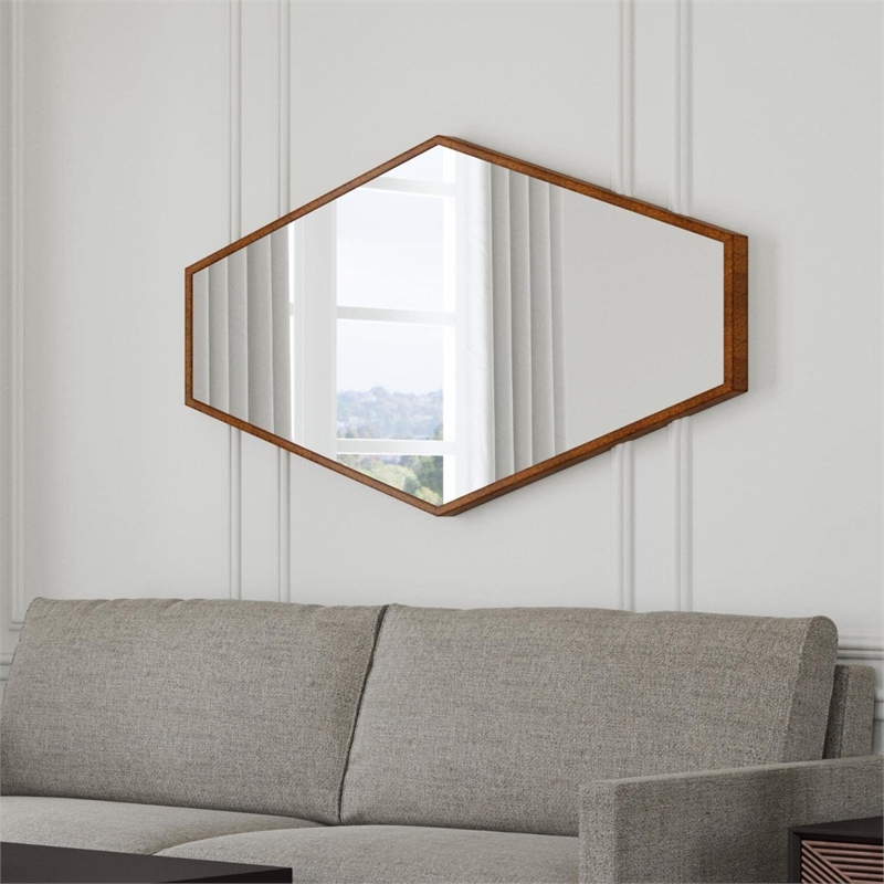Gold Leaf Wood Hexagonal Wall Mirror