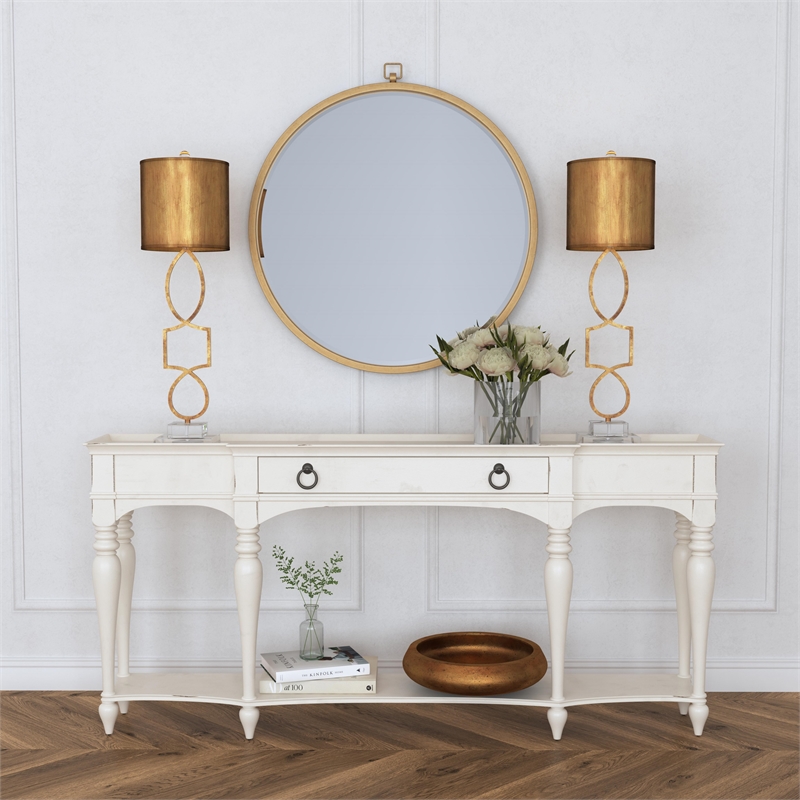 Logaan Metal Wall Mirror in Gold Leaf Finish with Pocket Watch Details