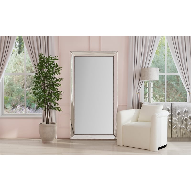Bassett Mirror Ashley Leaner Wood Mirror in Shiny White and Silver