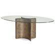 Symmetry Oval Glass Top Dining Table with Wood Base in Bronze