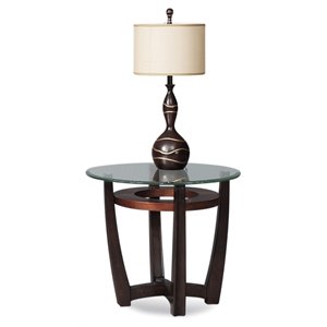 bassett mirror elation wood round end table in copper and espresso