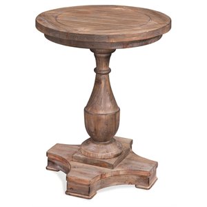 hitchcock wooden round end table in smoked barnwood brown