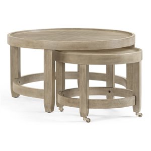 bassett mirror bellamy wood round cocktail table in bellamy gray