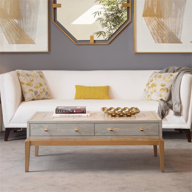 Perrine Wood Rectangular Cocktail Table in Soft Graphite Gray