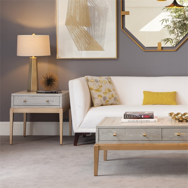 Perrine Wood Rectangular End Table in Soft Graphite Gray