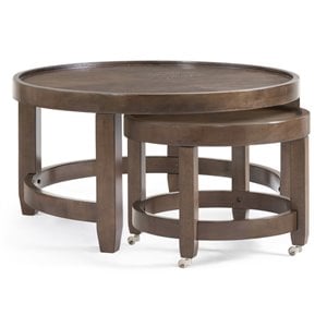 paxton brown wood round nesting cocktail table