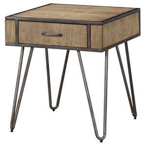 jackson wood and metal square end table in gunmetal and pecan brown