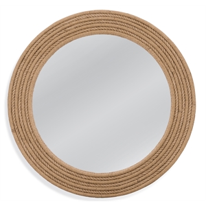 above board round wall mirror with natural brown rope fabric