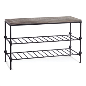 emery ii console table  in gray wood and black metal