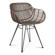 Ryanne Arm Chair in Brown Rattan with Metal Base