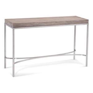 fenning wood and metal console table in silver