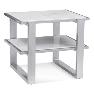 Hessie Wood and Marble End Table in Silver