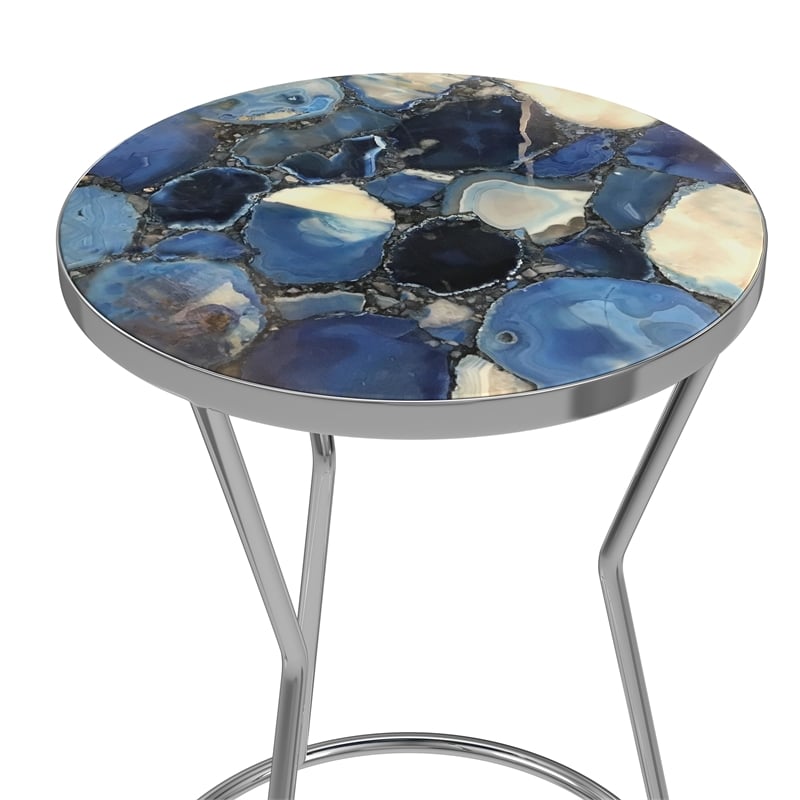 Lauer Metal and Agate Accent Table in Silver and Blue