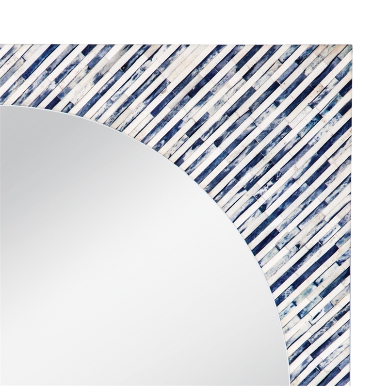 Sunburst Bone Wall Mirror in Blue Resin and Bone