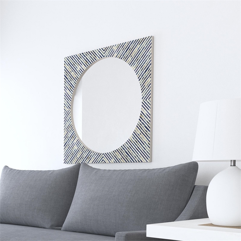 Sunburst Bone Wall Mirror in Blue Resin and Bone
