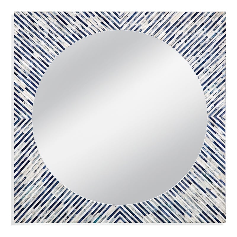 Sunburst Bone Wall Mirror in Blue Resin and Bone