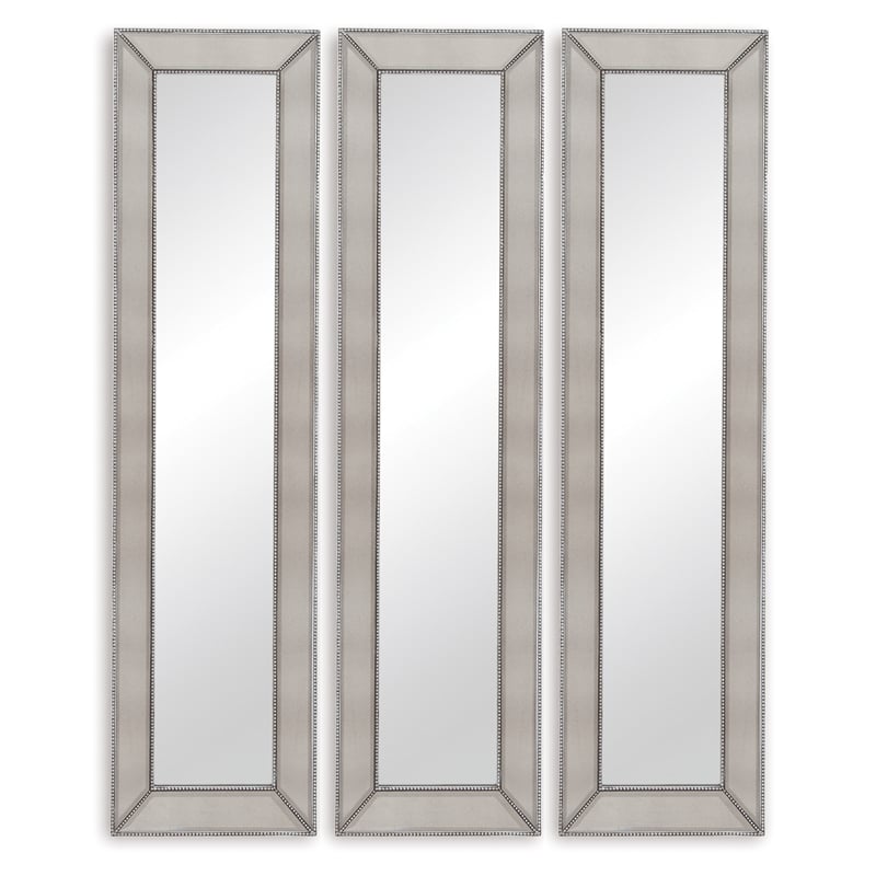 Beaded Wood Floor Mirror in Silver