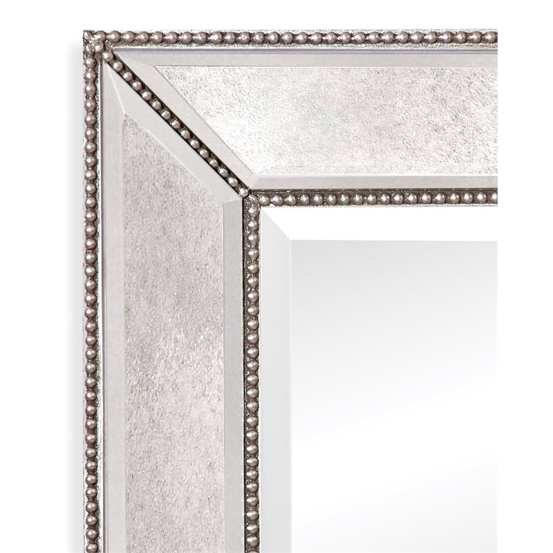 Beaded Wood Floor Mirror in Silver