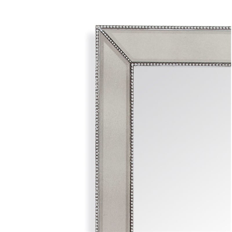 Beaded Wood Floor Mirror in Silver