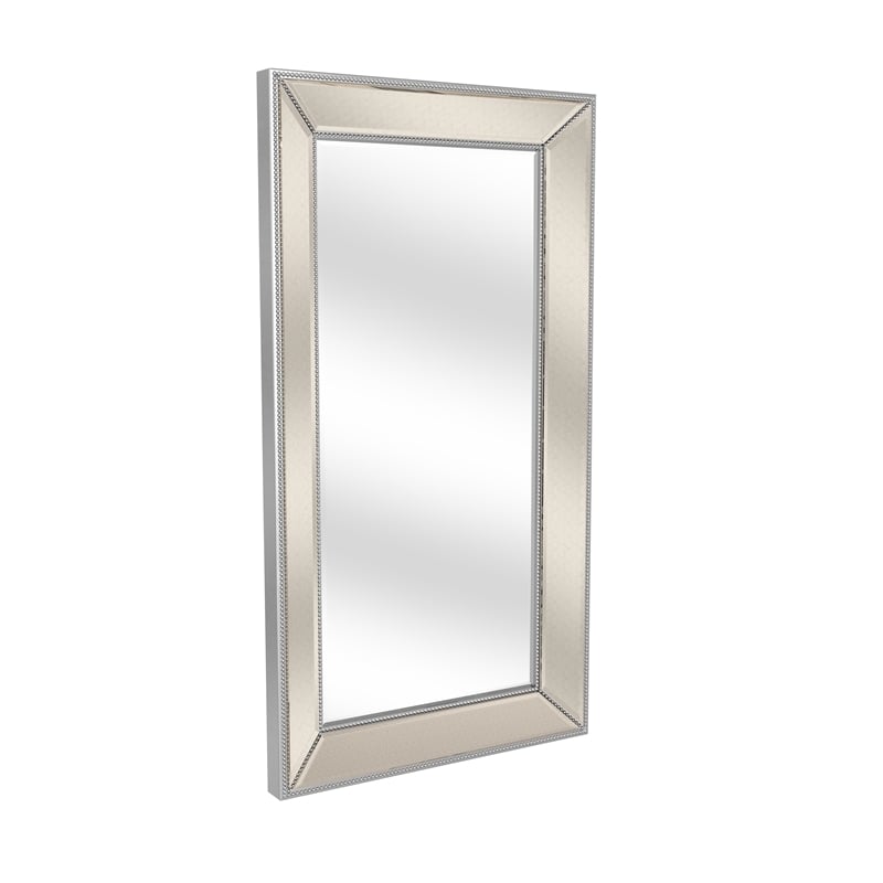 Beaded Wooden Wall Mirror in Silver