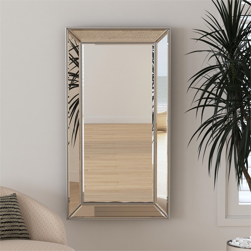 Beaded Wooden Wall Mirror in Silver