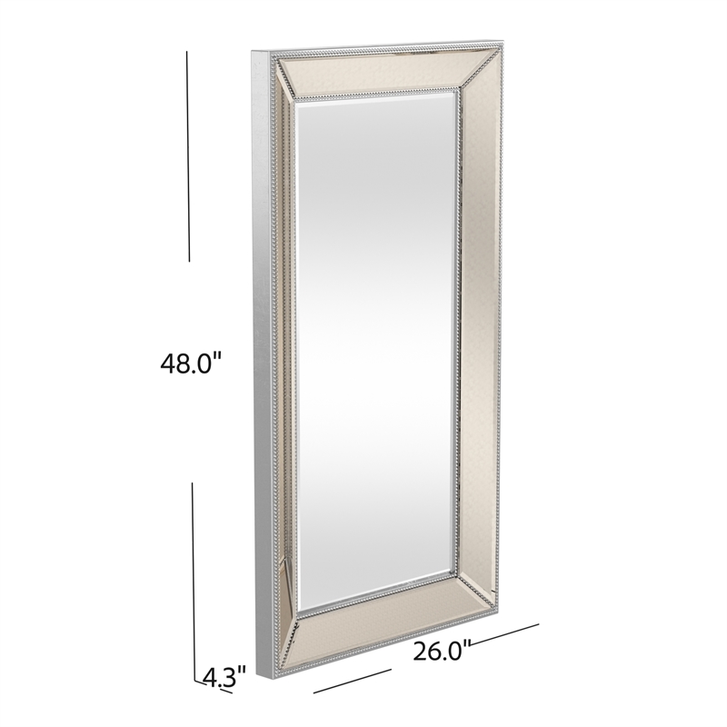 Beaded Wooden Wall Mirror in Silver