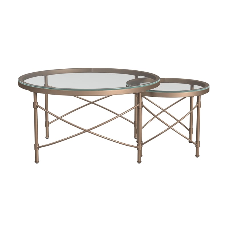 Harrison Round Metal and Glass Cocktail Table in Gold