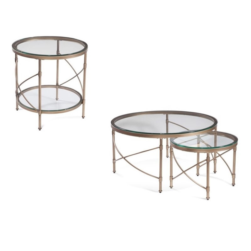 Harrison Round Metal and Glass End Table in Gold