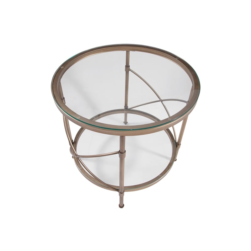 Harrison Round Metal and Glass End Table in Gold