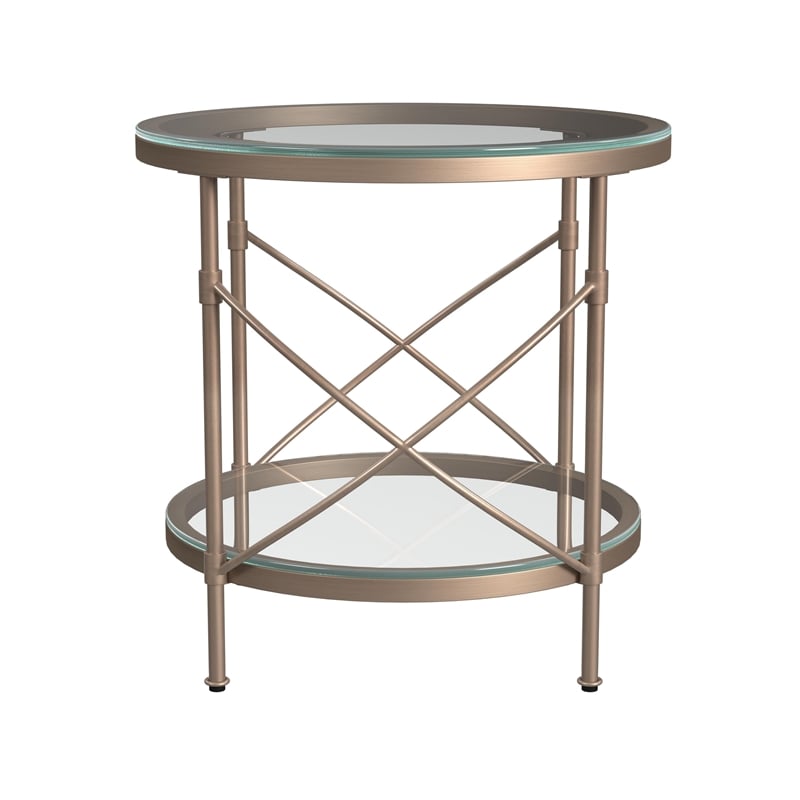 Harrison Round Metal and Glass End Table in Gold