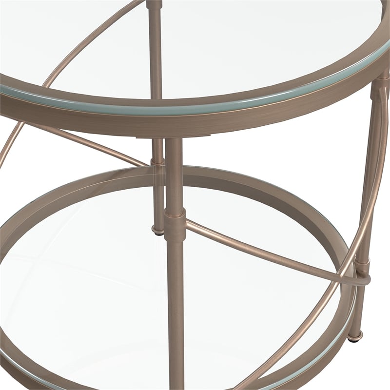 Harrison Round Metal and Glass End Table in Gold