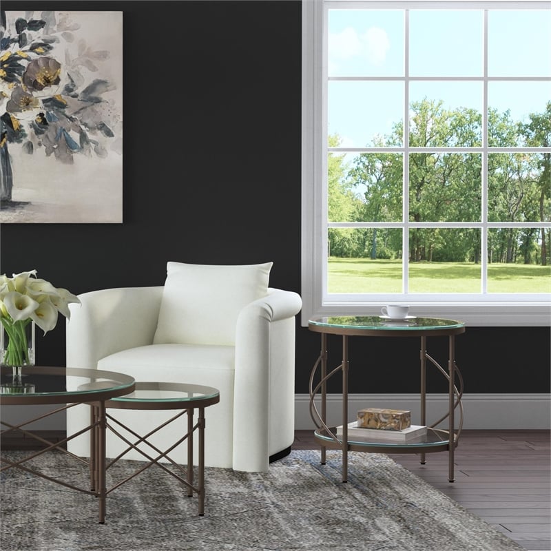 Harrison Round Metal and Glass End Table in Gold