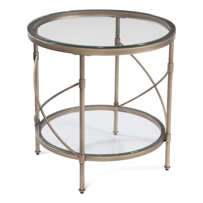 Harrison Round Metal and Glass End Table in Gold