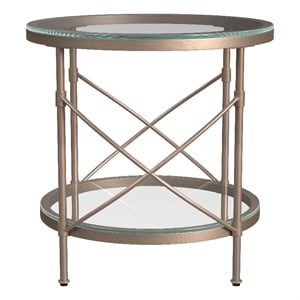 harrison round metal and glass end table in gold