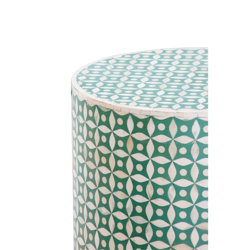 Finch Green Accent Table in Engineered wood and Bone