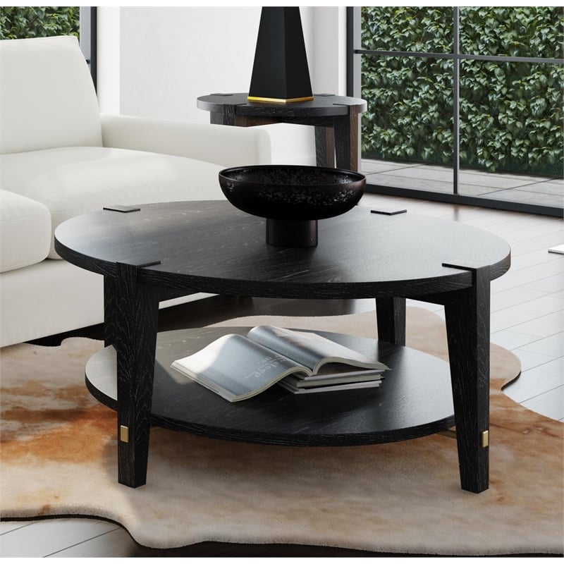 Whitfield Round Cocktail Table in Black Wood