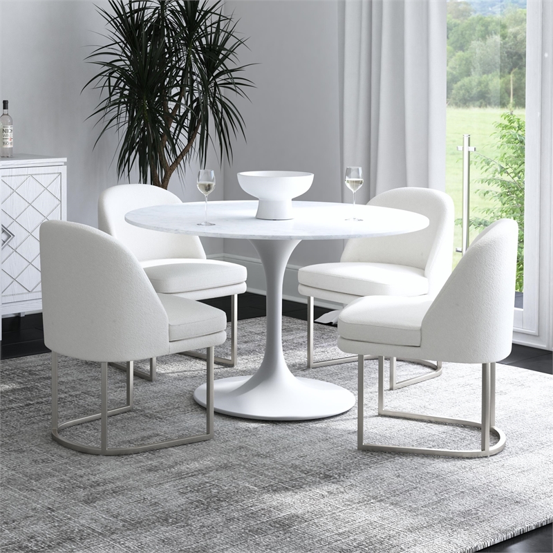 Pearl Ivory Dining Chair in Metal and Fabric