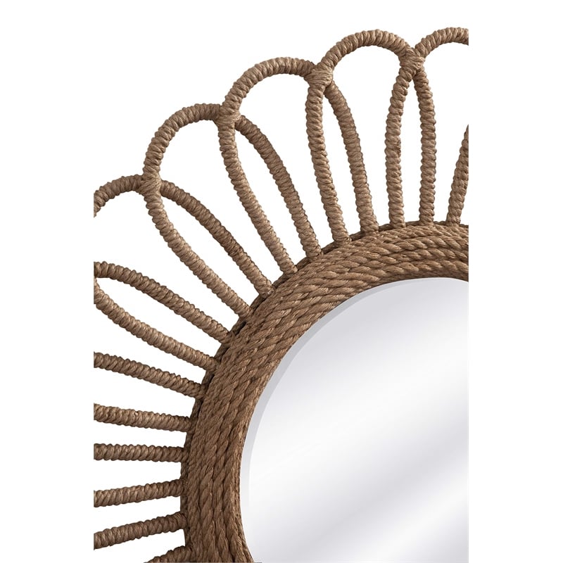 Naples Wall Mirror in Brown Engineered Wood and Rope