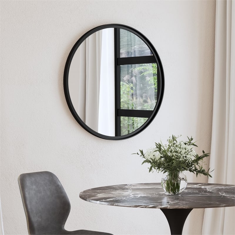 Jackie Round Wall Mirror in Black Metal Finish