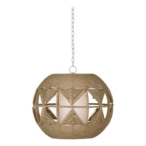 Woven Pendant Lamp in Natural Brown Rope and Metal