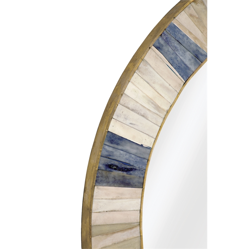 Keena Wall Mirror in Blue Gray and Ivory Bone and Resin