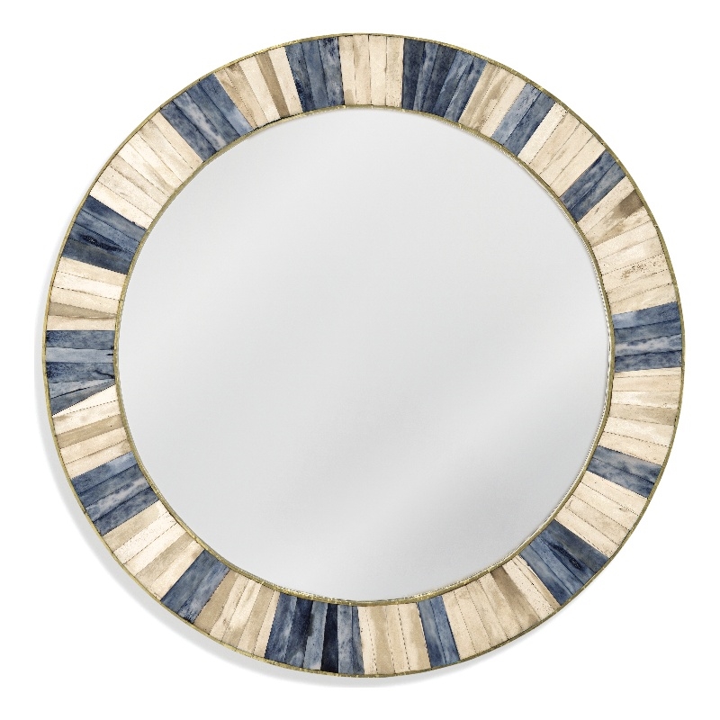 Keena Wall Mirror in Blue Gray and Ivory Bone and Resin