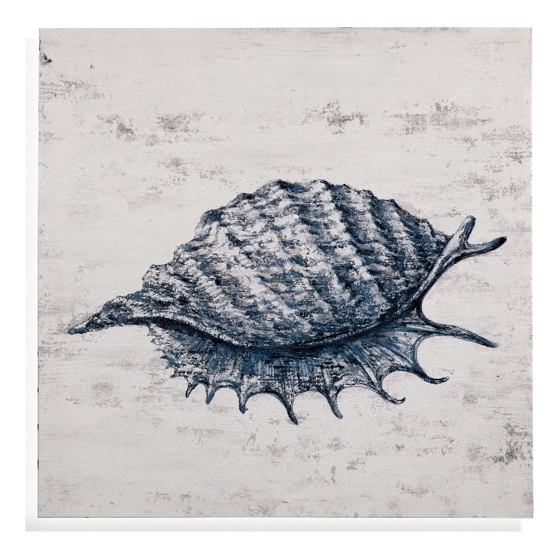 Bassett Mirror Coastal Canvas Fabric Wall Art with Shell I in Blue