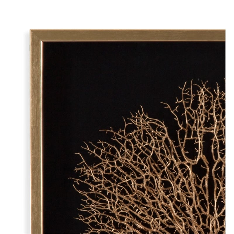 Silouette Sea Fan Wall Art in Gold with Wood Frame