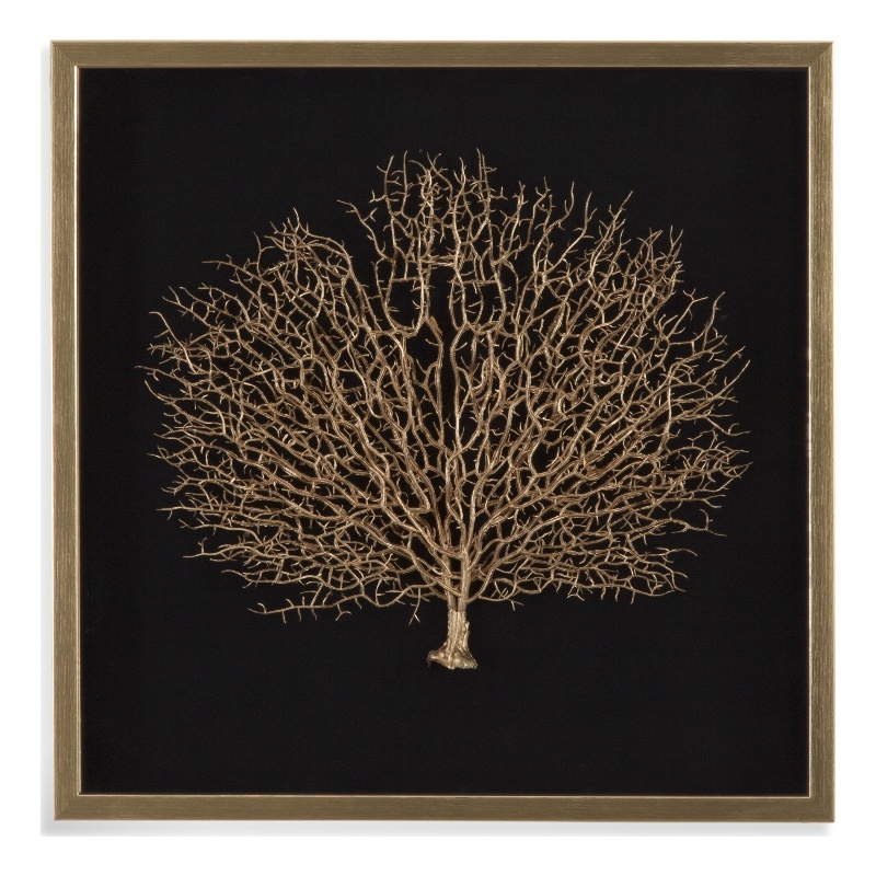Silouette Sea Fan Wall Art in Gold with Wood Frame