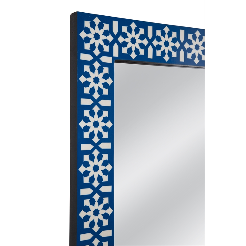 Kamal Floor Mirror in Blue and Ivory Bone and Resin
