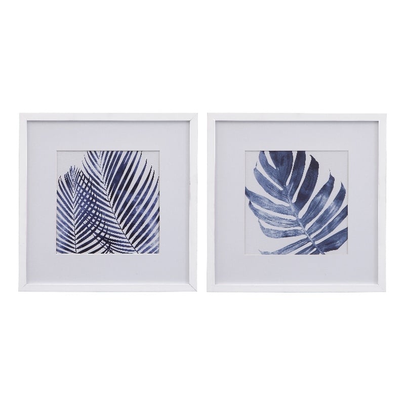 Leaves Set of 2 Matted Prints in White Polyurethane Frame