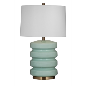 Marzz Table Lamp in Green Ceramic and Antique Brass Metal